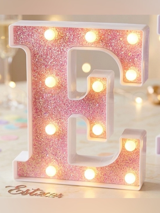 not sure Other - Sparkly Pink Glitter Marquee Light - Letter "E"